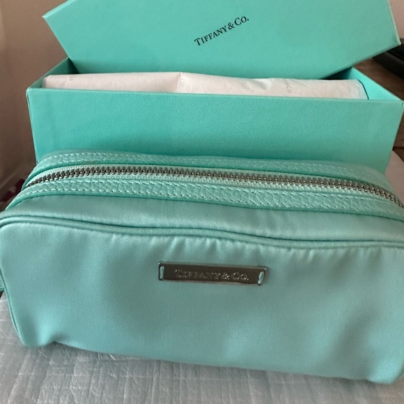 Tiffany & Co. Bags Tiffany Co Blue Nylon Cosmetic Bag Pouch With Leather Trim Poshmark